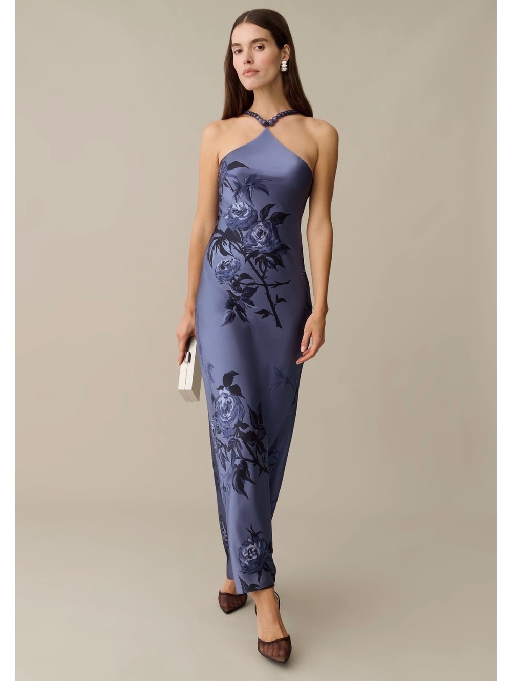 NWT o.p.t By Few Moda Auli Silk Maxi Dress Beaded Neckline Size 8 Dusk Rose